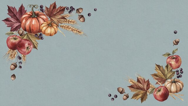 Watercolor fall harvest frame design with autumn elements