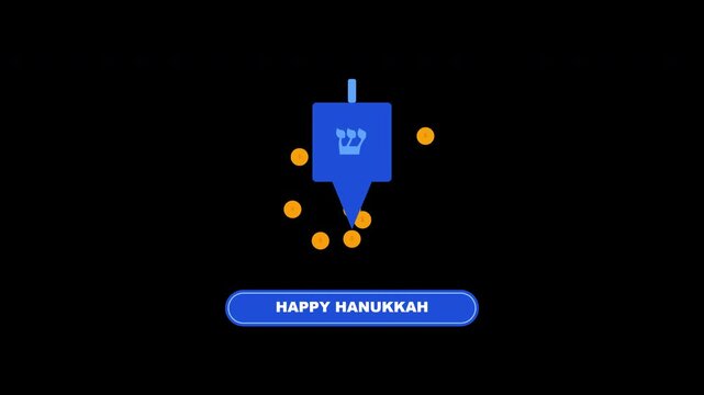 Flat design Hanukkah dreidel spinning top with Hebrew letter and gold coin scatter on transparent background
