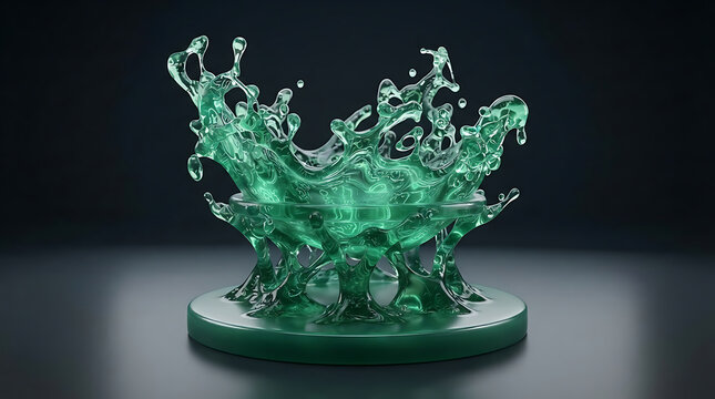 Green liquid splash frozen in mid-air on a dark background