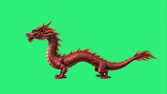 Ancient Chinese style red dragon on green screen background.