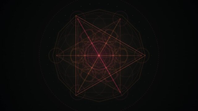 Glowing red fivepointed star geometric line pattern on dark background