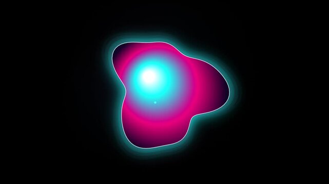 Abstract neon bioluminescent fluid blob moving in dark space seamless