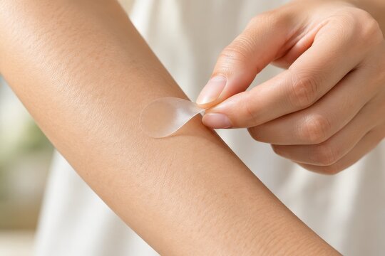 hydrocolloid patch applied to facial skin in soft daylight