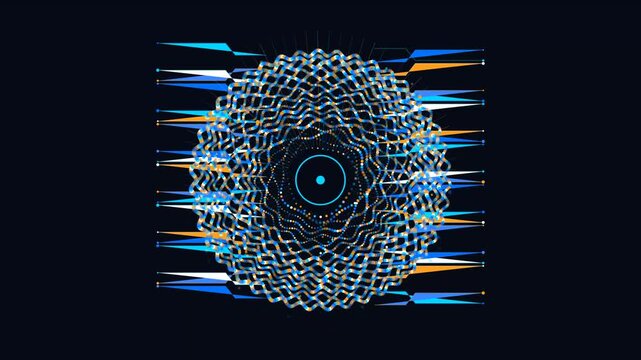 Futuristic cybernetic hud circle with complex geometric wave patterns and glowing data sci-fi technology