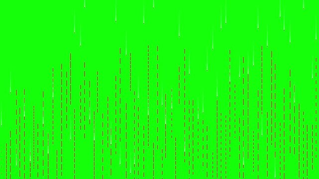 Digital rain falling particles on green screen background for motion