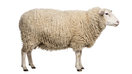 Side View of a White Domestic Sheep with Thick Wool © Abdur