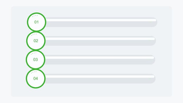 Modern infographic template with animated four step numerical list progress bars and green animation