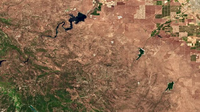 Geometric Grid of Agricultural Fields near Fresno and Millerton Lake, California &mdash; Satellite View