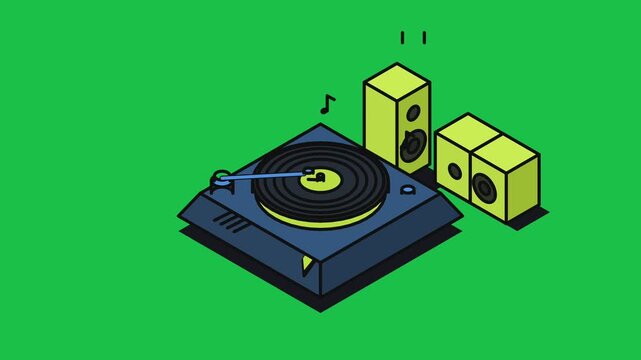 Minimalist isometric turntable playing music illustration