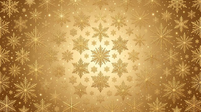 Golden snowflake pattern background with sparkling lights