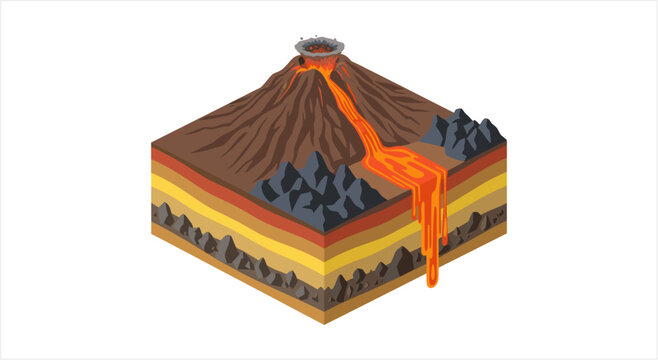 Volcano Eruption Cross Section Showing Magma Chamber and Lava Flow.
