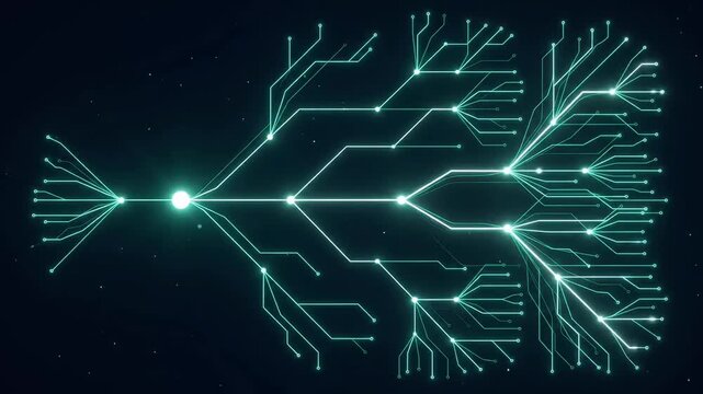 glowing digital circuit tree growing data network abstract cyberspace background
