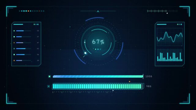 Loading Bar HUD Interface Animation, Multi-Layer System Boot Progress, Futuristic Cyan Digital Screen, Seamless Loop 4K