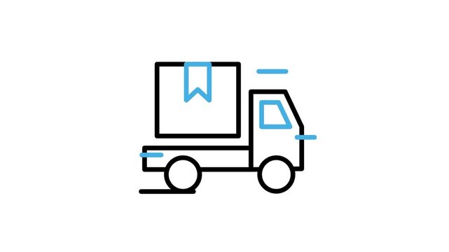 Animated package delivery icon. Cardboard box, parcel, product or present with truck cargo transportation animation video loops for shipping, shipment, packing, distribution. Motion graphics