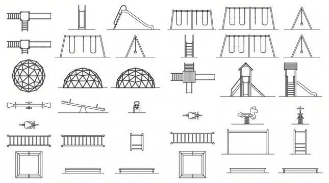 Playground Equipment Landscape Architectural CAD Blocks Slides Swings Top Front Side Views
