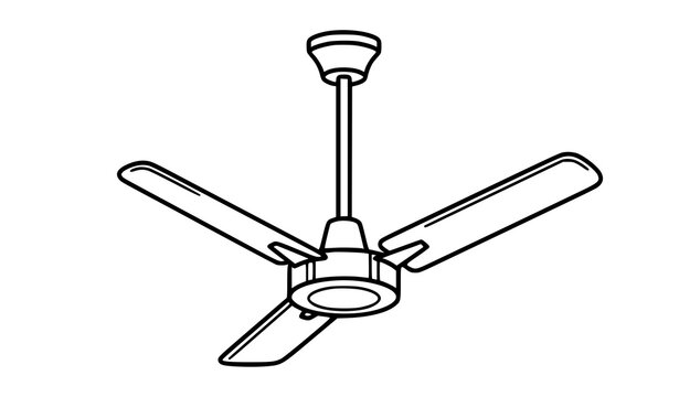 Classic Ceiling Fan Outline Icon Black and White Vector Illustration