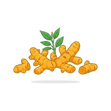 Fresh ginger roots with plant leaf cartoon vector icon illustration, organic spice and herbal medicine concept