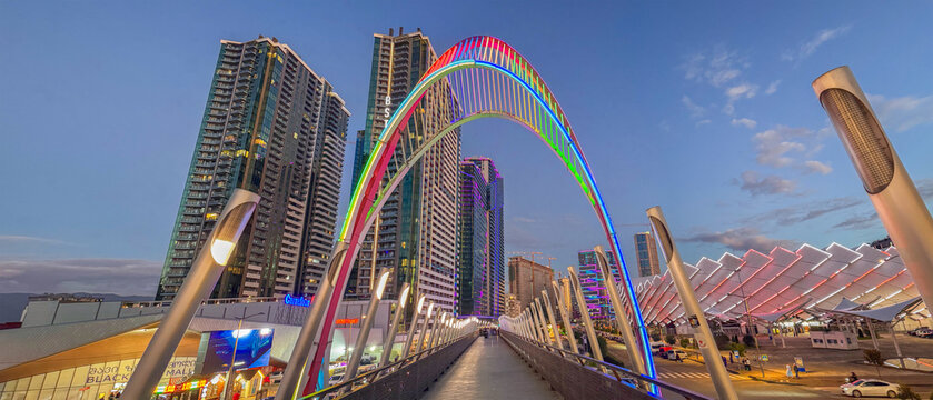 Batumi, Georgia &ndash; October 4, 2026: Black Sea Arch at Dusk with City Skyline
