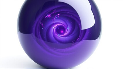 Fototapeta premium Purple sphere contains swirling galaxy. Bright stars, cosmic dust create captivating visual effect. Smooth surface reflects light beautifully.