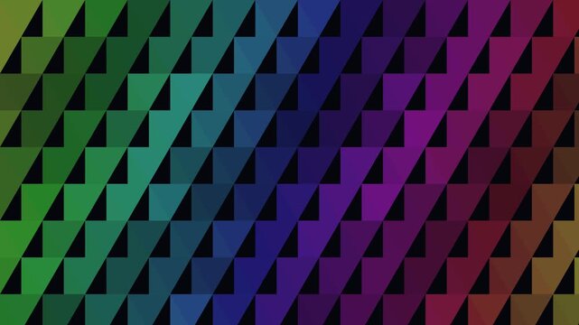 Multicolored geometric triangle gradient flows from olive green to deep purple across the frame