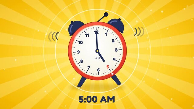 Alarm o clock at 5 AM in yellow background 