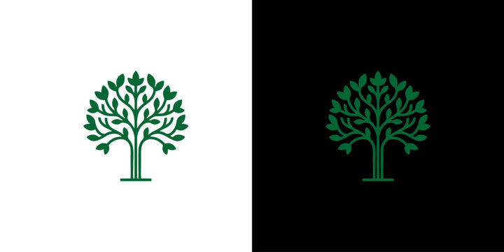 Minimalist green tree logo icon design representing nature life growth and environmental ecology