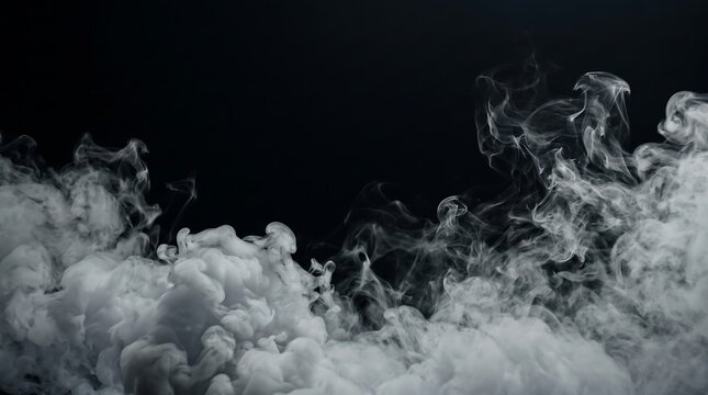 Abstract background texture featuring swirling white smoke clouds floating against a deep dark backdrop creating a mysterious and atmospheric visual effect for creative design projects