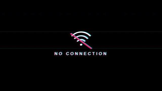 No connection wifi icon with digital glitch on black background