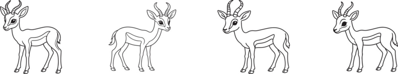 Obraz premium Cute springbok line art vector icon for wildlife, nature, safari, animal illustration and web design.