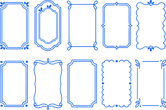 Set of hand drawn frame border lines, cute doodle rectangle wavy bow and squiggly picture borders for whimsical wedding invitations vector