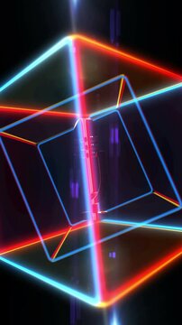 Microphone on air radio broadcast and podcast golden metal symbol in neon 3d box looped and seamless vertical mobile animation