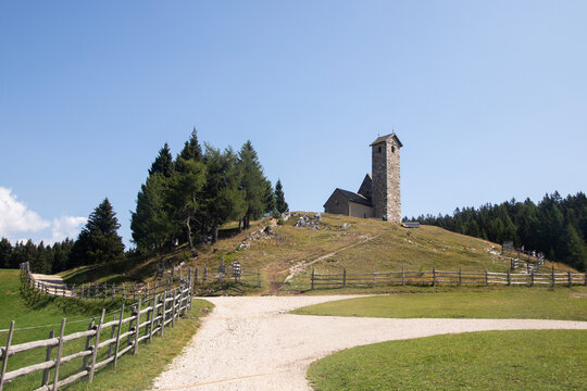 Church of Saint Vigil (Sankt-Vigilius-Kirche) located on the Vigiljoch (Monte San Vigilio), South Tyrol, Italy
