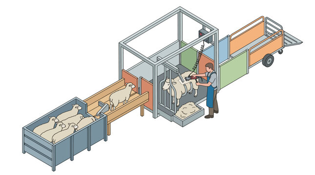Automated livestock vaccination and health station isometric.