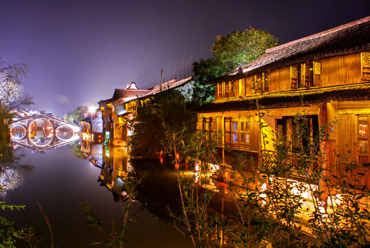 Night view of Wuzhen, Zhejiang Province, China