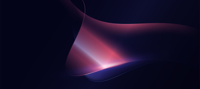 Abstract Fluid Wave With Glowing Red And Blue Curved Lines On Dark Background