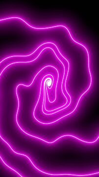 Seamless vertical video psychedelic neon spiral. Hypnotic glowing background with turbulence