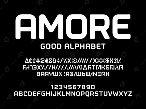 Modern Futuristic Bold Font and Sci-Fi Alphabet with Alien Symbols for Tech and Gaming Design
