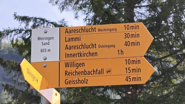 The Meiringen train stop in the Bernese Oberland of Switzerland. One of the most popular tourist destinations just a short walking distance from Aares Gorge and Reichenbach Falls.