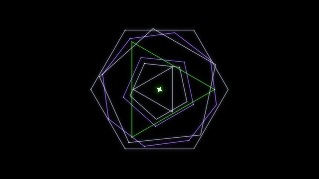 Smooth looping animation features nested rotating multicolored geometric shapes