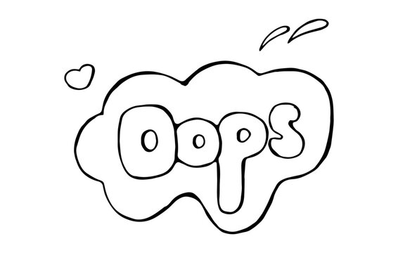 Oops word lettering doodle bubble sticker with heart