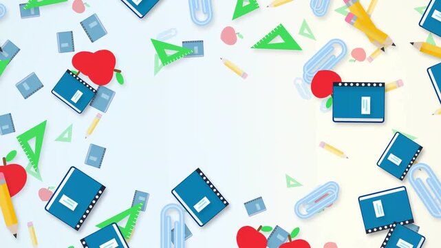 Animated Back to School Frame with Floating Education Supplies and Copy Space