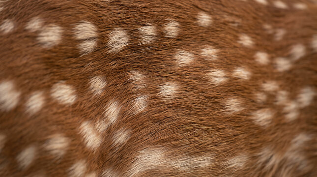 Close view of deer fur with white spots on brown coat texture
