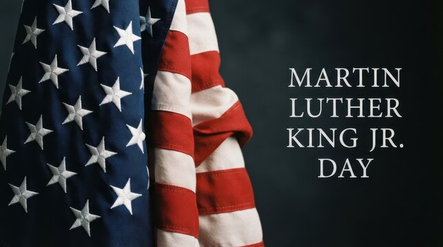Martin Luther King Jr. Day text overlay on folded American flag background