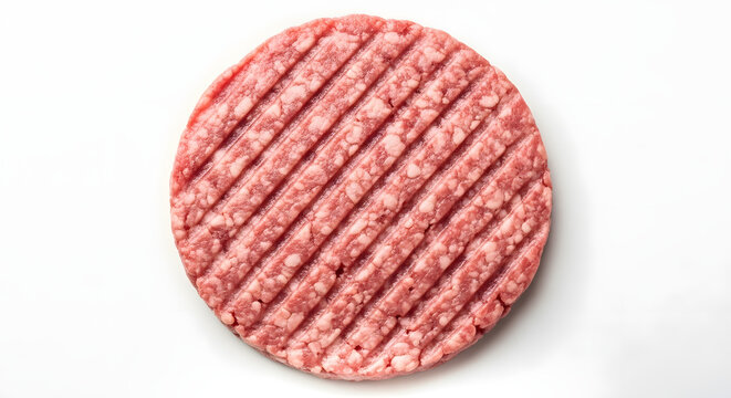 Raw beef burger patty with grill marks