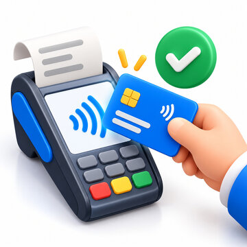 3D Contactless Payment Concept with NFC Card and POS Terminal
