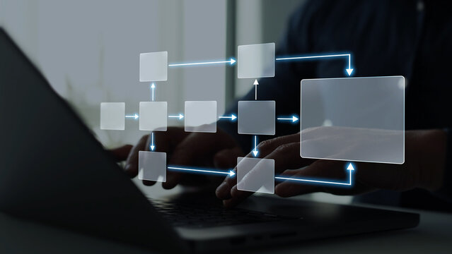 Scheme hierarchy management of corporate. Organizational chart company hierarchy,roles,team structure,showing connections between managers, employees,and departments for clear communication workflow.