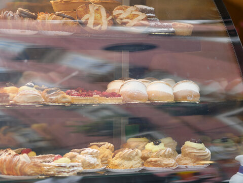 delicious traditional Neapolitan pastries in a small display case