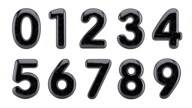 Minimalist 3D white and golden numbers 0 to 9 sculpted in natural howlite, albite, and phlogopite mica textures for modern branding.