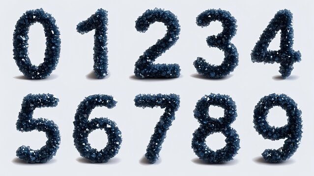 Minimalist 3D white and golden numbers 0 to 9 sculpted in natural howlite, albite, and phlogopite mica textures for modern branding.