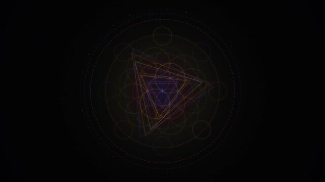 Abstract geometric lines forming a sacred geometry pattern in a dark looping background